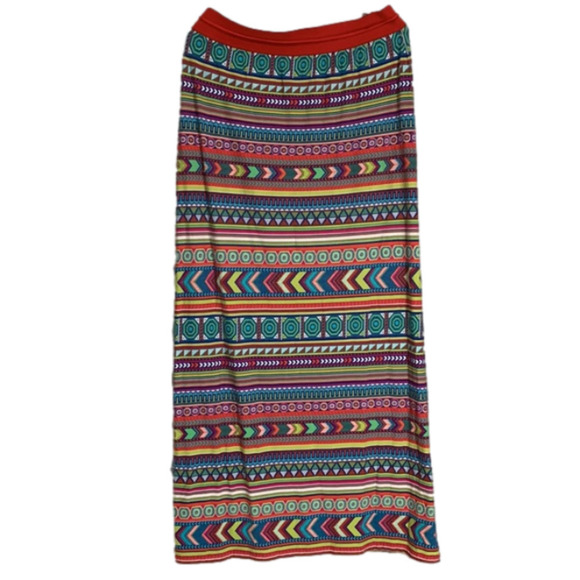Esqualo Maxi Skirt Aztec Design Multi Colour Elastic Draw String Waist Size 2XL - Picture 2 of 8
